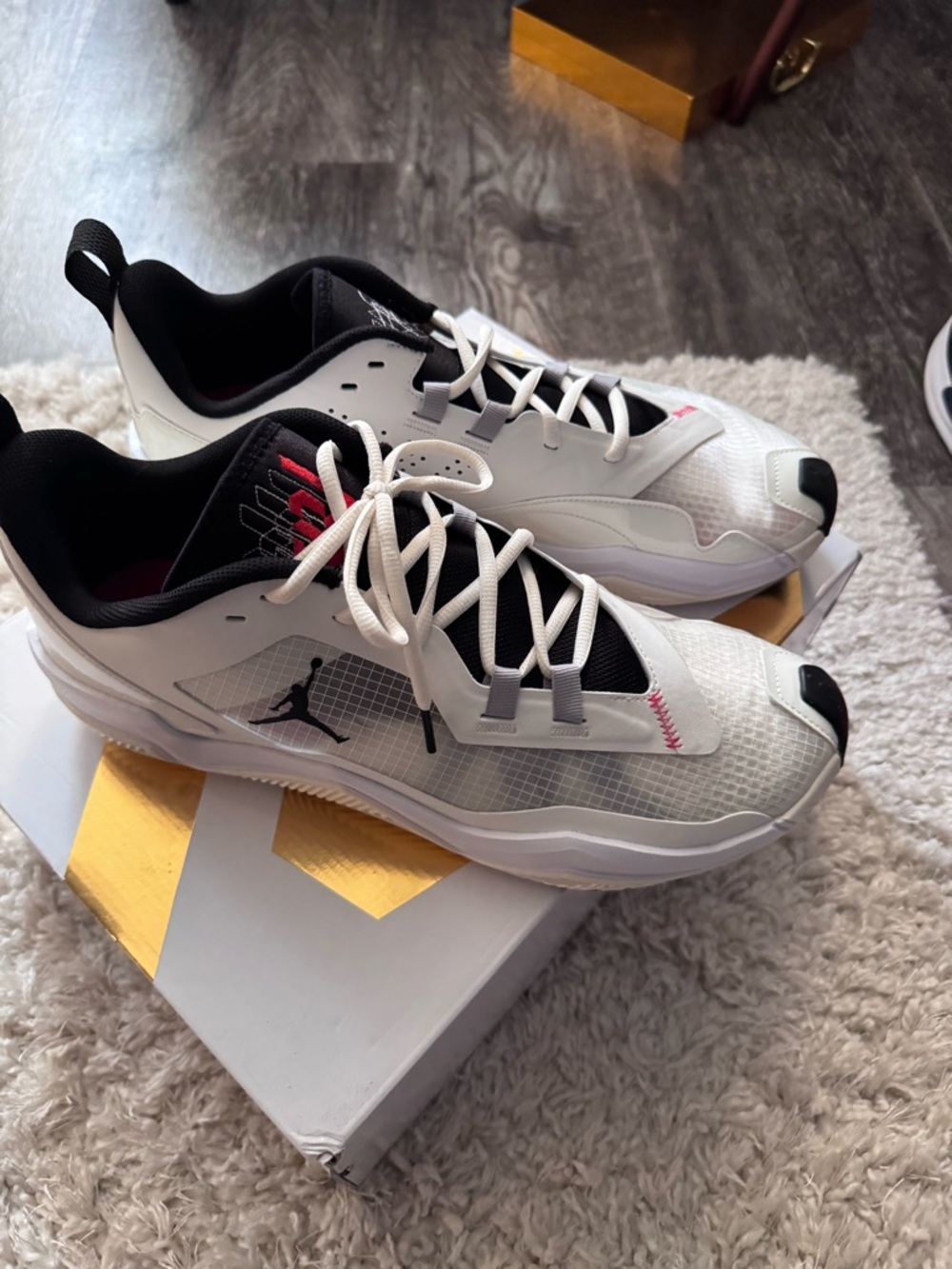 Jordan Sneakers in White, Black & Red accents Men’s size 14